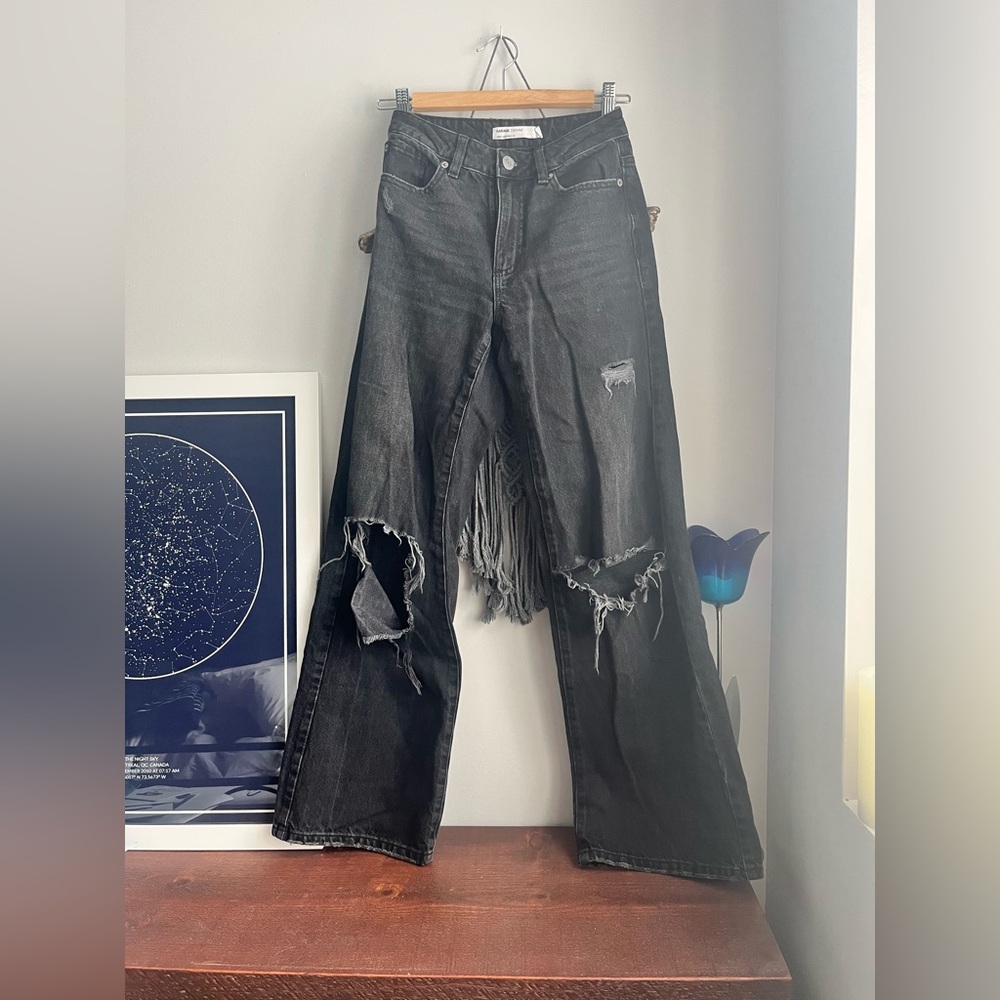 Garage Black Distressed Wide Legs Jeans